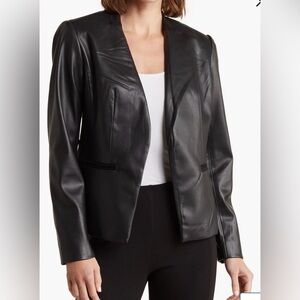 Tahari Black Faux Leather Blazer